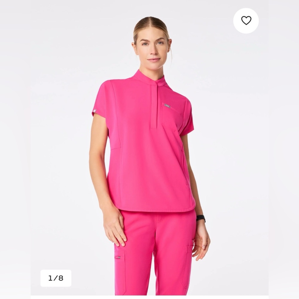 Shocking Pink Montex - Mock Neck Scrub Top